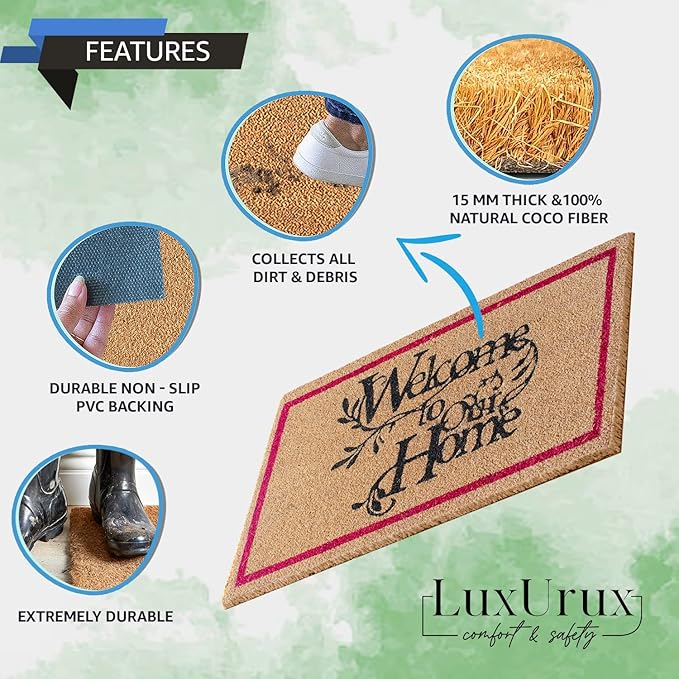 LuxUrux Welcome Mats Outdoor Coco Coir Doormat, with Heavy-Duty PVC Backing - Natural - Perfect Color/Sizing for Outdoor/Indoor uses. (24 x 36 Inch)