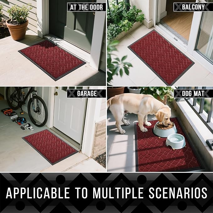 Yimobra Extra Large Door Mat 60x36, All-Season Waterproof Doormat Outdoor Entrance, Heavy Duty Non-Slip Outside Door Mat for Garage Patio Proch Entryway Indoor, Easy Clean, Red
