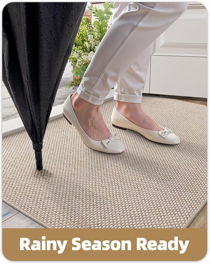 Color&Geometry Ultra-Thin Indoor Door Mat, 17"x29" Low-Profile Non-Slip Entryway Rug with Modern Geometric Texture, Washable Doormat for Indoor Entrance, Front Door, Khaki(Rolled-up NO Creases)