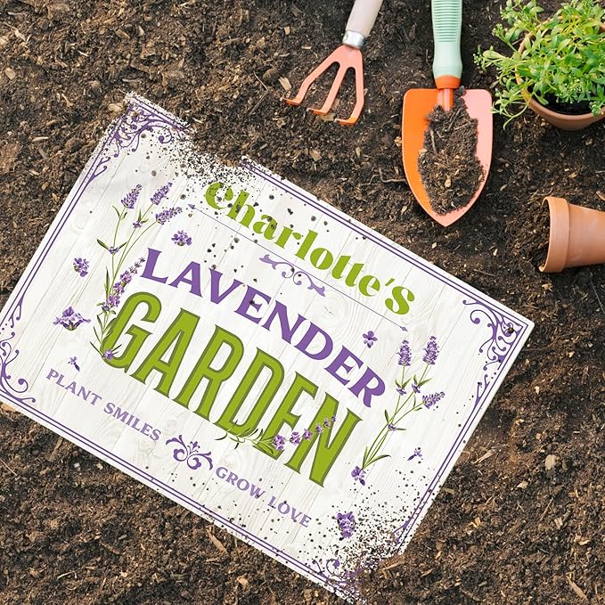 Custom Lavender Garden Sign, Personalized Name for Flower Garden, and Backyard Décor Sign, 10x14 Inches, Rust Free .040 Aluminum, Fade Resistant, Made in USA by Sigo Signs