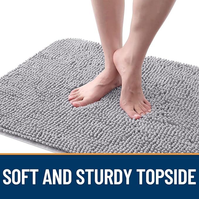 OLANLY Dog Door Mat for Muddy Paws 48x30, Absorbs Moisture and Dirt, Absorbent Non-Slip Washable Doormat, Quick Dry Chenille Mud Mat for Dogs, Entry Indoor Entryway Carpet for Inside Floor, Light Grey