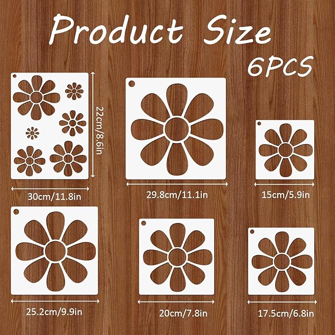 Stencils for Painting 11.8 inches Floral Daisy Flower Stencil Reusable Paint Art Stencils Drawing Template for Painting on Wood Card Making Wall Fabric Canvas Furniture Paper Crafts (6 Daisy)