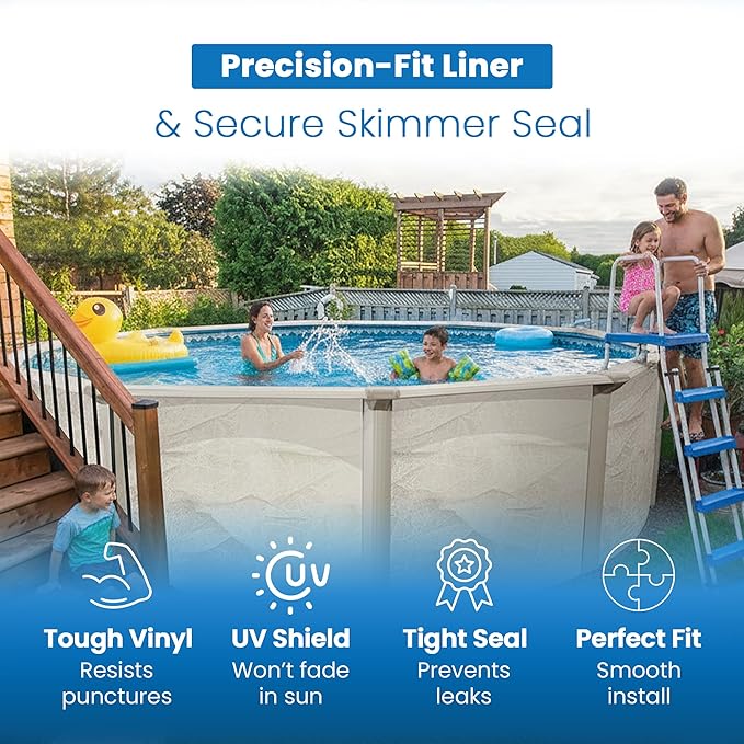Aquarian Above Ground Pool Kit w/ Sand Filter & Pump, Phoenix Steel-Frame, 18', Gray - Large Heavy-Duty Outdoor Family Swimming Pool for Backyard, Patio, and Yard