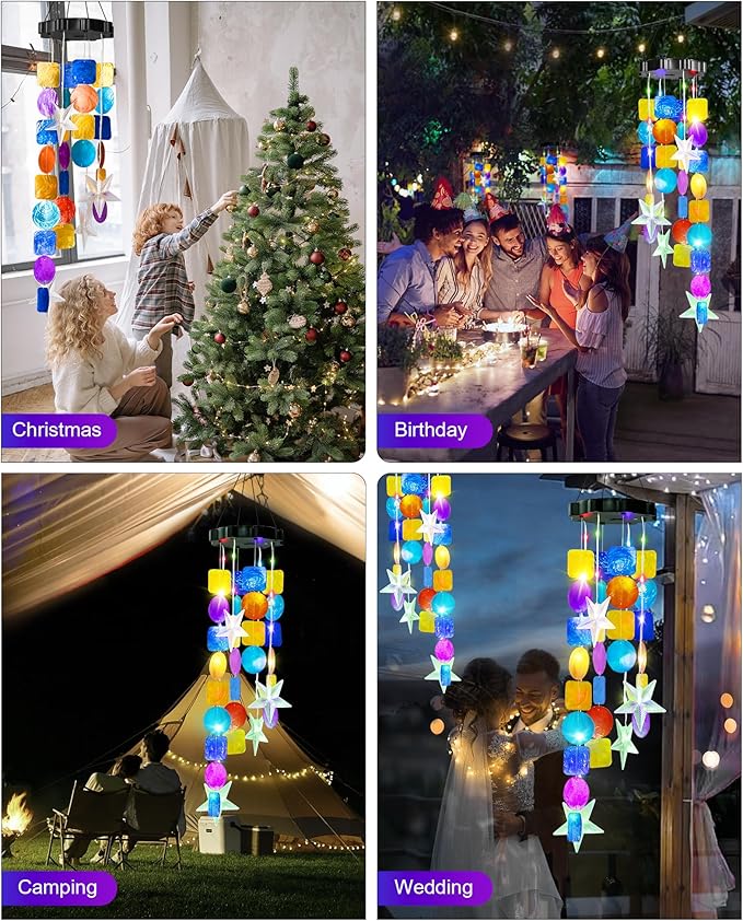 Solar Wind Chimes Decorative Lights for Outside,Shells Lights Gifts for Mom Grandma Women Wife Girls, Solar Hanging Lights for Holiday Garden Yard Window