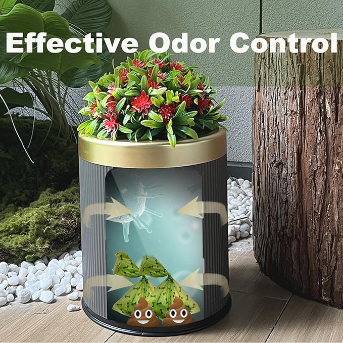 Yatmung 2.6 Gal Dog Poop Trash Can Outside - Outdoor Poop Garbage Can - Small Pet Waste Container with Lid - Front Porch, Waste Bin for Bathroom, Bedroom, Office - Plant Styled Dog Poop Bucket - Grey