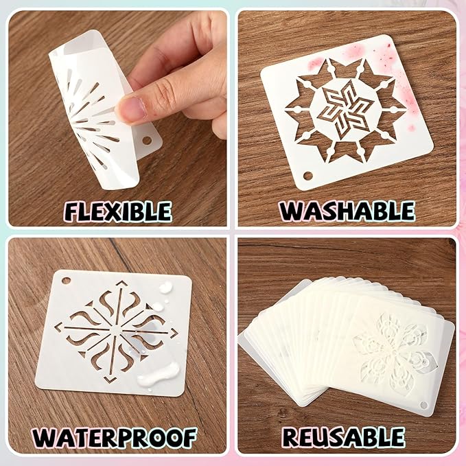 JULMELON 20 PCS Mandala Stencil, 3 Inch Mandala Stencils for Wood, Reusable Plastic Rock Painting Stencils DIY Art Projects Fabric Canvas Wall