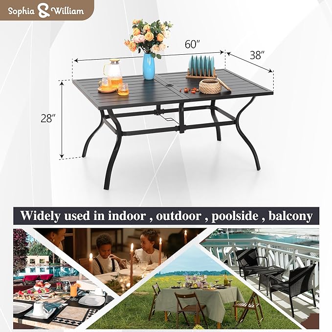 Sophia & William Patio Outdoor Table and Chairs Set with Umbrella Orange Red, Patio Dining Sets for 6, 7 Pieces Patio Table Set for Backyard Deck Porch Outside, Metal Table Rattan Chairs