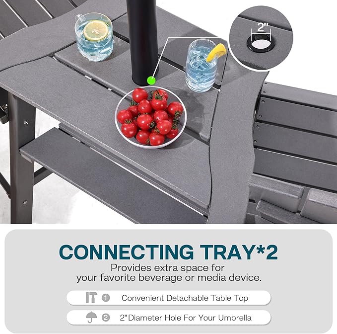 Tall Adirondack Chairs Set of 4, HDPE Balcony Chair with Double Connecting Tray, Weather Resistant Outdoor Adirondack Bar Stools for Patio, Deck, Patio, Backyard, Balcony. (Grey)