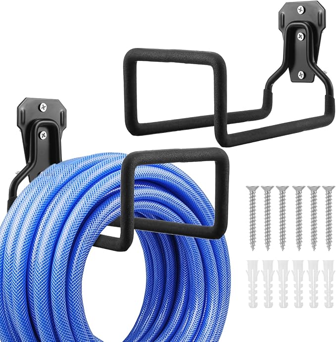 2Pcs Hose Holder Stand Wall Mount, Heavy Duty Garden Hose Hanger Reel, Metal Water Pipe Tube Hooks Rack for Outside Yard, Garage, Storage Organizer
