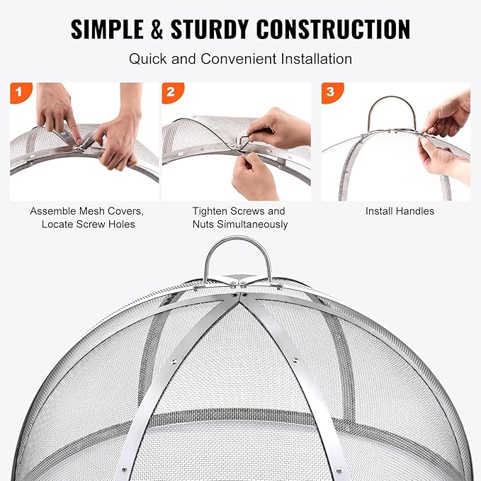 Firepit Spark Screen Lid, 30" Diameter, Outdoor Firepit Ring Cover Round Accessories, Fire Pit Metal Cover, Easy-Opening Stainless Steel Fire Ring Covers for Outdoor Patio Fire Pits Backyard
