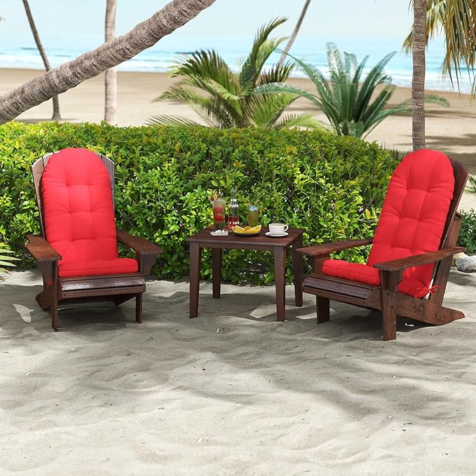 Outdoor Adirondack Chair Cushion, 50x21x4 Inch Rocking Chair Cushions, High Back Patio Soft Seat Pad with Ties, Indoor Outside Use, Fade-Resistant & Waterproof, Red