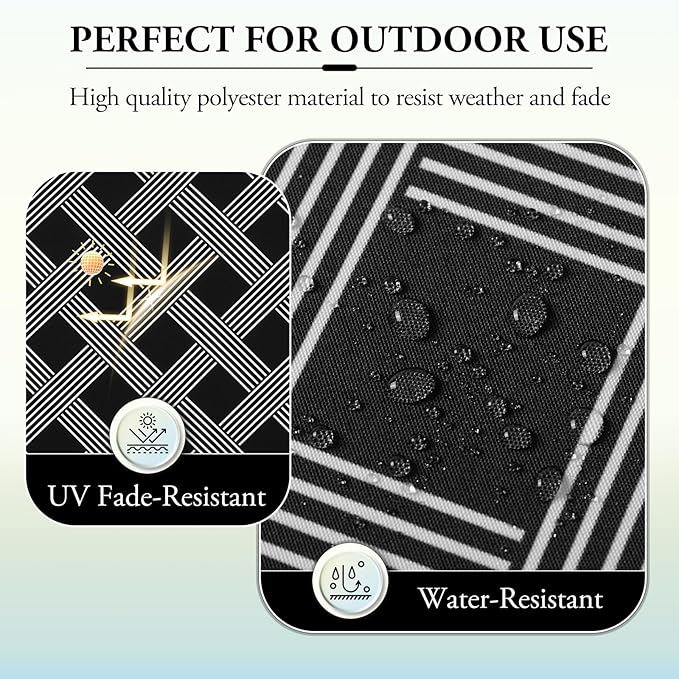 Wellsin Outdoor Chair Cushions for Patio Furniture - Patio Chair Cushions Set of 6 - Water Resistant Round Corner Outdoor Seat Cushions 17"X16"X2", Black Geometry