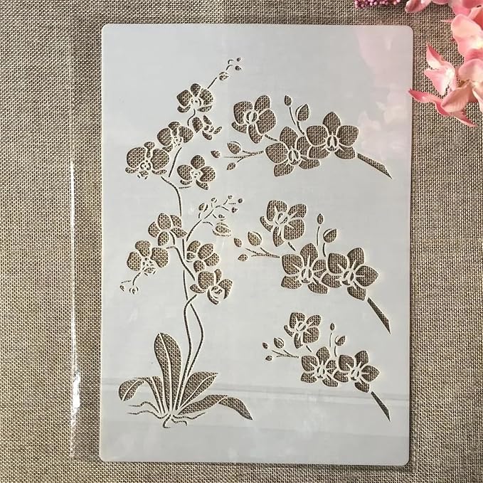 TIAMECH A4 Reusable Orchid Stencil for Painting - Flowers Layering Template, DIY Wall Art, Wood Furniture, Scrapbook & Crafts (8.3x11.7inch)