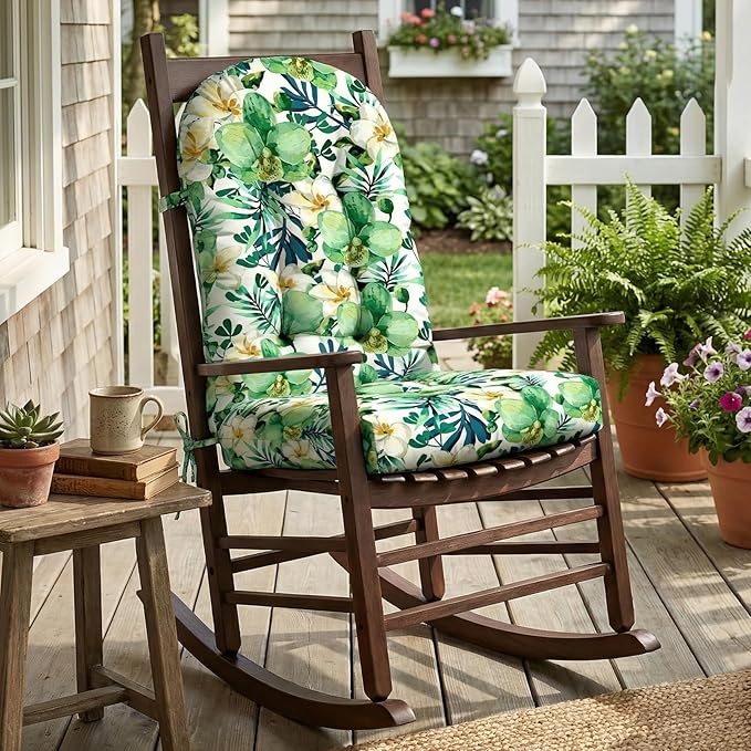 Custom Printing Rocking Chair Cushions Set - Non-Slip Adirondack Chair Cushions with Ties Indoor/Outdoor Rocking Chair Pad for Living Room, Bedroom, Balcony, Office