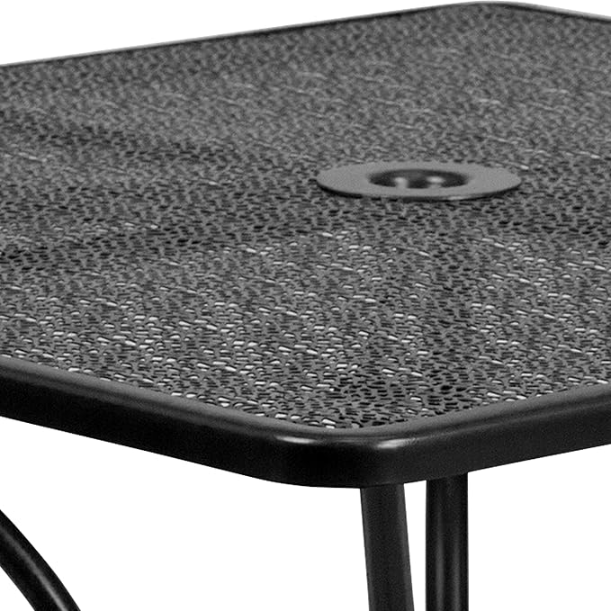 Flash Furniture Oia 5-Piece Commercial Grade Steel Patio Table and Chairs Set, Outdoor Dining Set with Square Table and 4 Round Back Chairs, Black