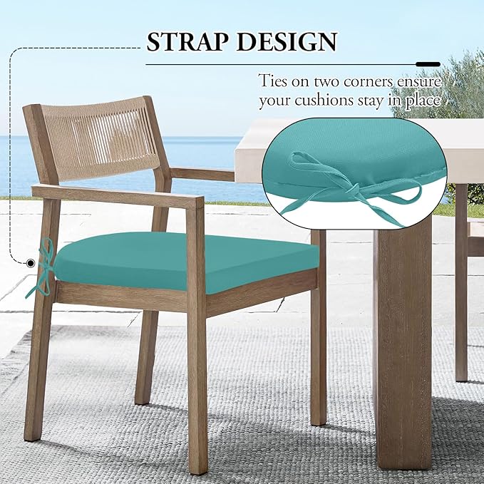 Wellsin Outdoor Chair Cushions for Patio Furniture - Patio Chair Cushions Set of 6 - Water Resistant Round Corner Outdoor Seat Cushions 17"X16"X2", Teal
