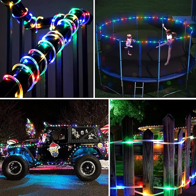JMEXSUSS 2 Pack Battery Operated String Lights Outdoor, Total 200 LED 8 Modes Battery Powered Rope Lights with Remote &Timer, Christmas Light for Car Trampoline Tree Camping Garden Decor (Multicolor)