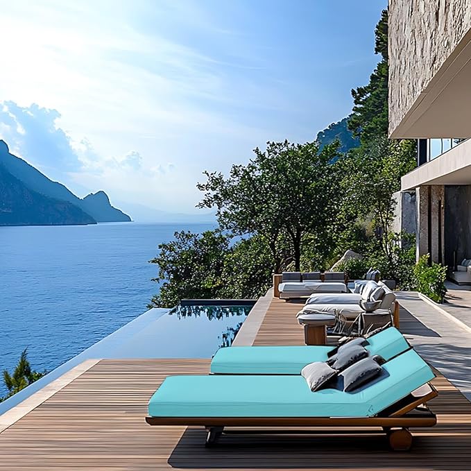 Outdoor Chaise Lounge Cushions for Patio, 71"x22"x3" Lounge Chair Cushions Set of 2, Waterproof Replacement Seat Pads for Outdoor Furniture (Teal, 2 Pcs)