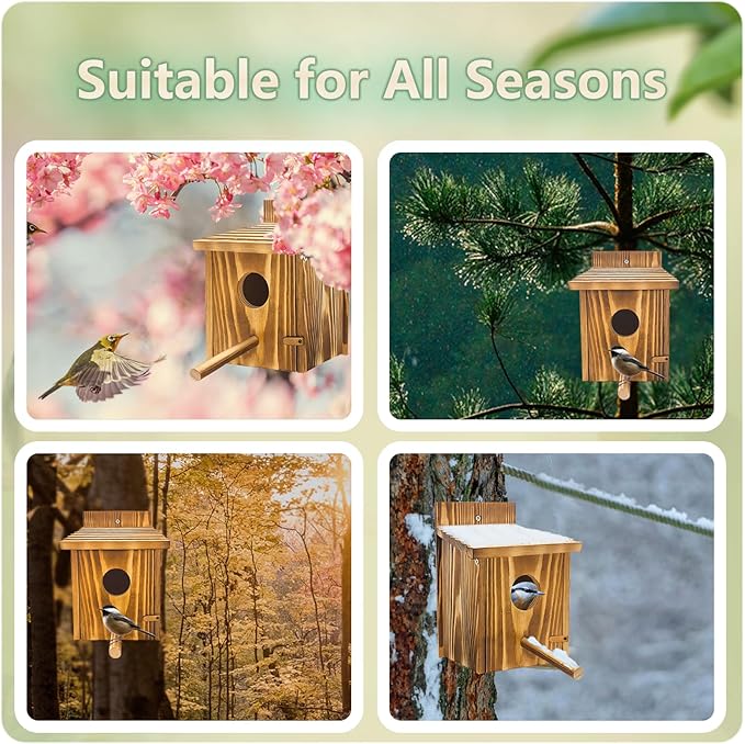 Bird Houses for Outside,Wooden Wren Birdhouse with Detachable Perch,Finch Bluebird Houses Hanging Birdhouse for Outdoors
