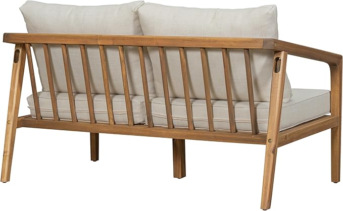 Christopher Knight Home Westin Acacia Wood Patio Loveseat Sofa with Cushion, Outdoor 2-Seater Sofa with Removable Cushions, Patio Furniture Sofa for 2, Teak+Beige