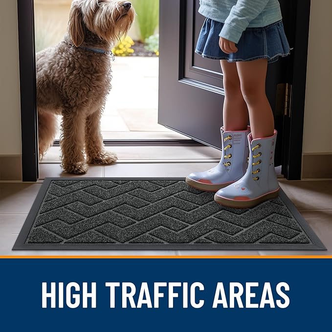 OLANLY Front Door Mat Indoor Outdoor Entrance, Waterproof All-Season, All-Weather Doormat, Sturdy Natural Rubber, Low Profile, Easy Clean Patio Porch Entryway Mat, Herringbone Brick (Black, 71x23)