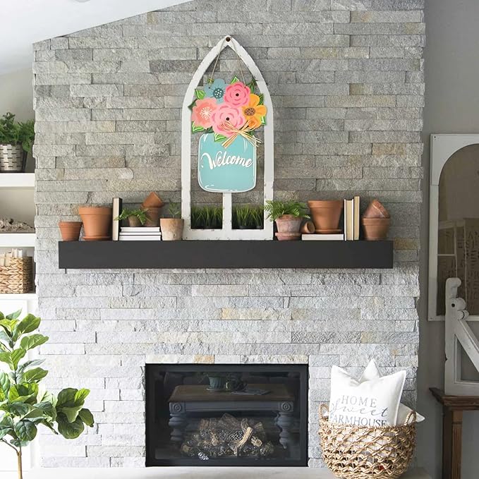 Spring Flower Door Sign Mason Jar Wood Hanger Floral Front Door Porch Spring Summer Mother's Day Farmhouse Decor