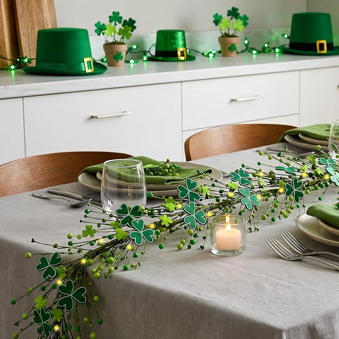 6.5 Ft St.Patrick's Day Garland Lucky Shamrock Vine Wreath Artificial Green Clover St Patrick's Day Hanging Wreath Garland for Front Door Arch Wall Irish Festival Party Decoration