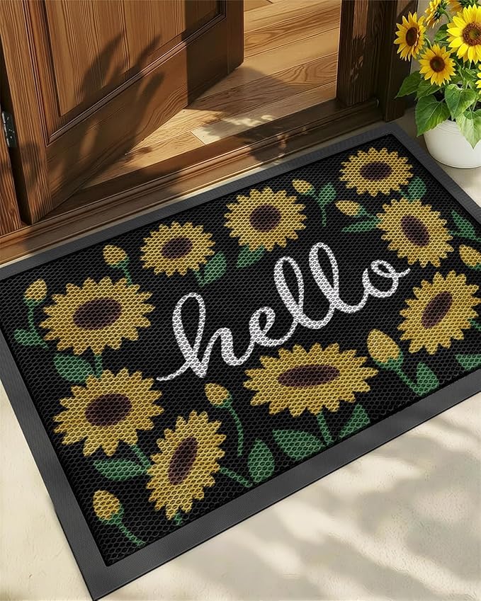 Color&Geometry Outdoor Door Mat, Resilient & Flexible Non-Slip Door Mat 32"x48", Dirt Trapping Waterproof Doormat, Welcome Mat for Porch, Patio & Entryway, Sunflower Amber