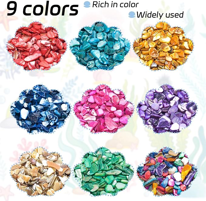 Crushed Shells for Crafts, Small Natural Crushed Seashells Pieces Chips, Dyed Mosaic Sea Shell Fragments for Resin Art, DIY Vase, Table Scatter, Weddings Party, Home Decoration 14.5 oz (Deep Blue)