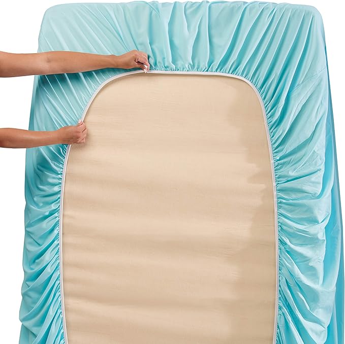 Clara Clark Fitted Sheet, Extra Deep Pocket Fits Deep Mattress, Luxury Soft Fitted Sheet Only, King - Extra Deep Aqua Light Blue