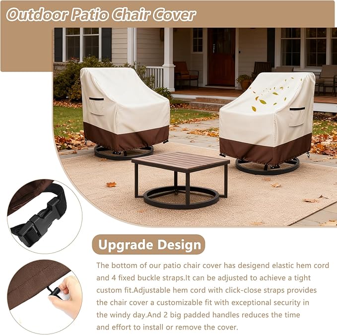 Waterproof 4 Pack Outdoor Swivel Chair Cover for Patio Chair Size Up to 33" W x 35" D x 36" H inch,Outdoor Lawn Patio Furniture Covers (Beige)