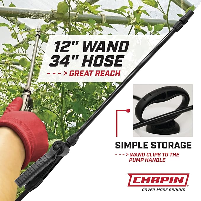Chapin 20006 Pump Sprayer, 3‑Gallon, Lawn & Garden, Translucent Poly Tank, Funnel‑Top, SureSpray Anti‑Clog Filter, Adjustable Cone Nozzle & 34" Hose for Fertilizer, Weed & Pest Applications