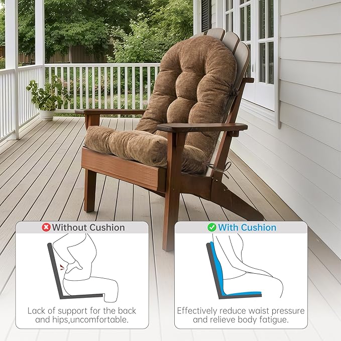 Rocking Chair Cushions Set - Non-Slip Adirondack Chair Cushions with Ties Indoor/Outdoor Rocking Chair Pad for Living Room, Bedroom, Balcony, Office