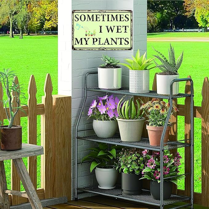 Sometimes I Wet My Plants Garden Signs,Funny Garden Signs Outside Metal Sign Decor Gifts For Women Plant Lover 8x12in