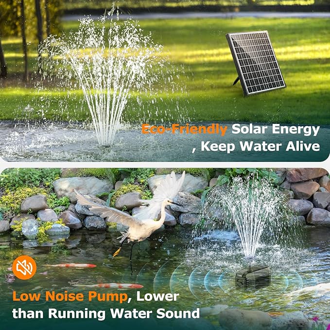 POPOSOAP Solar Pond Filter with Fountain Pump, 20W Solar Powered Water Pump and Pond Filters for Outdoor Ponds Fish Tank Garden Pool Water Feature Waterfall