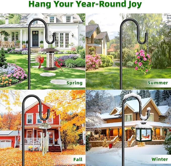 46" Heavy Duty Shepherds Hooks for Outdoor, Bird Feeder Pole with 5 Prong Base, Adjustable Height Shepherds Hook for Hummingbird Feeder, Bird Feeder, Plant, Wind Chimes,Lanterns,Wedding Decor (1 Pack)