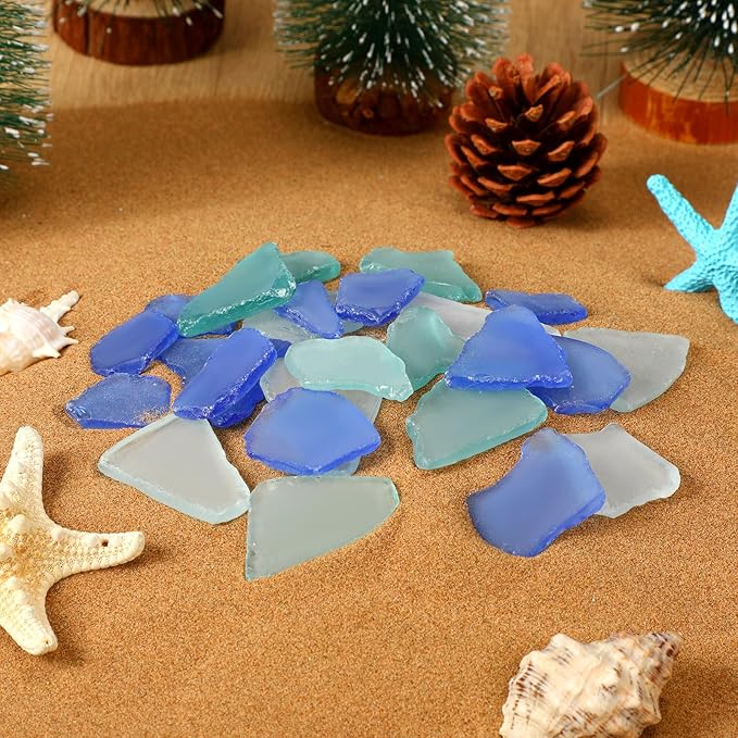 Jetec 25 oz Sea Glass for Crafts Pieces Decor Flat Frosted Sea Glass Vase Filler Crushed for Beach Wedding Party Decor Home Aquarium DIY Craft Supplies(Blue, White, Green)