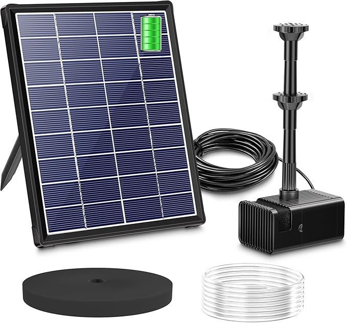 Biling 5.5W Solar Fountain for Bird Bath, DIY Solar Water Pump with 3000mAh Battery Backup Work All Day, 5ft Tubing 5 Nozzles for BirdBath, Small Pond, Fish Tank and Hydroponics