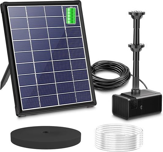 Biling 5.5W Solar Fountain for Bird Bath, DIY Solar Water Pump with 3000mAh Battery Backup Work All Day, 5ft Tubing 5 Nozzles for BirdBath, Small Pond, Fish Tank and Hydroponics