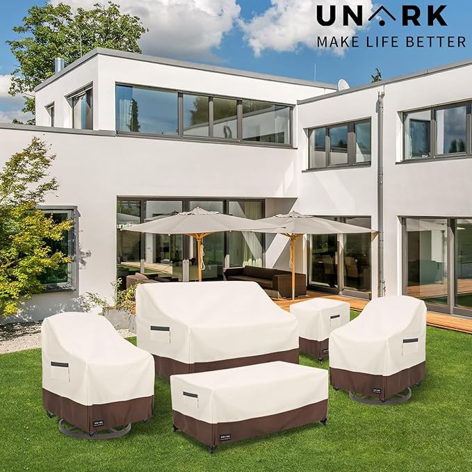 Outdoor Swivel Patio Chair Cover 4 Pack,600D Waterproof Heavy Duty Outdoor Chair Cover, Patio Furniture Covers, Outdoor Furniture Covers Waterproof, 30 W x 34 D x 36 H inches Beige and Brown