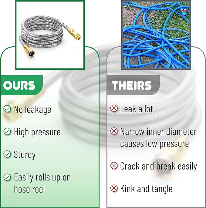 UNCO 10 Feet Stainless Steel No Kink Metal Garden Hose