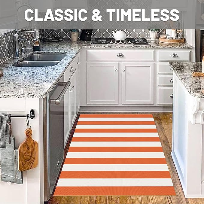 IOHOUZE Fall Door mat 3x5 Ft Orange White Striped Area Rug Washable Front Porch Rug Striped Door Mat Outside Entrance Entryway Doormat for Fall, Halloween, Thanksgiving Porch Decor