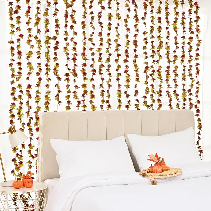 BLEUM CADE 5Pcs 41Ft Flowers Garland Artificial Rose Vines for Bedroom, Cute Fake Hanging Flower Vines Floral Garland Decorations for Wedding Party Wall Room Decor Aesthetic