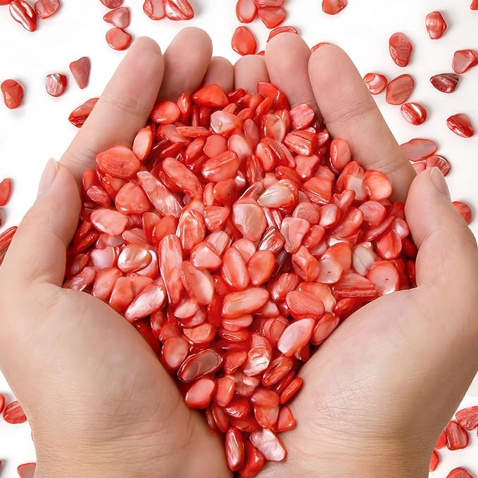 QICQDRAM Crushed Shells for Crafts About 1LB (405g/14.28oz) Small Natural Crushed Shells Bulk for Crafts DIY Beaching Wedding Decoration Vase Fillers (Red)