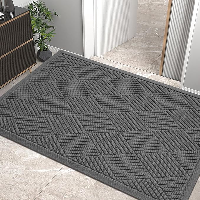 Sturdy Front Door Mat, Absorbent Muddy Dirt Resist Welcome Door Mats Outdoor Indoor, Stain and Fade Resistant, Non-Slip Rubber Backing Low Profile Doormat for Entryway, 72×24, Charcoal