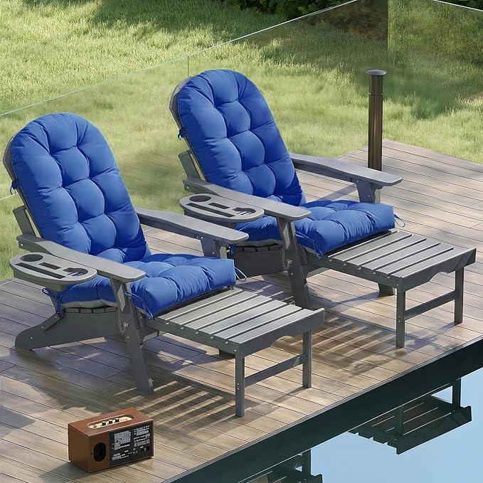 Adirondack Chair Cushion Set of 2, Thickened Patio Chair Cushions with Ties, Waterproof and UV-Protected Rocking Chair Cushion for Indoor and Outdoor, Navy Blue.