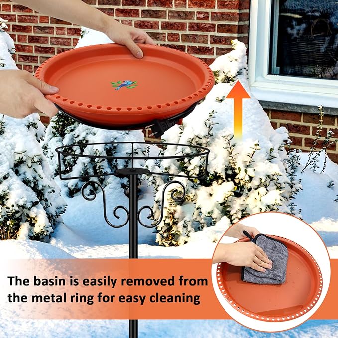 Heated Bird Baths for Outdoors for Winter, Lovppy 100W Heated Bird Bath Water Heater with Thermostatically Controlled, Heated Bird Baths Bowl with Metal Stake for Outside Garden Patio Yard (Brown)