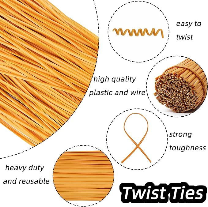 Orange Plastic Twist Ties Bulk, 6 Inch Reusable Twist Ties Garden Ties for Plants, 500 Pcs Metallic Twist Ties for Bread Bags, Vines and Wrapping Cords, Christmas Decor