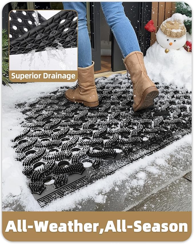 Color&Geometry Super Heavyweight TPE Stormproof Welcome Mat Outdoor, Eco-Friendly Materials Odor-Free Door Mat with Connectors & Non-Slip, All Weather Outside Entrance Barefoot Friendly, 24"x36" Black