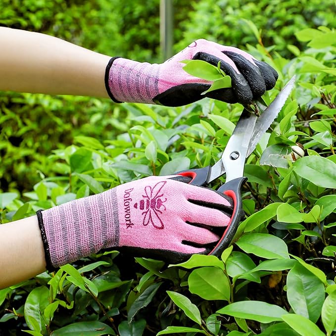 DOFOWORK Gardening Gloves - 6 Pair Gardening Gloves for Women/Men, Breathable Natural Latex Garden Gloves with Grip